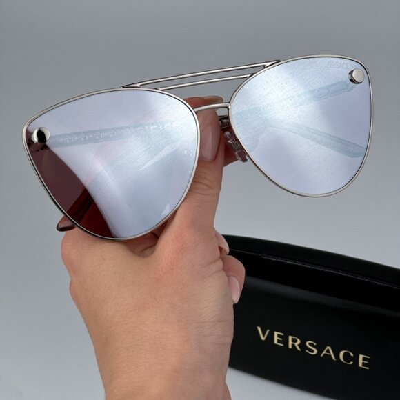 Versace VE2267 10007V BRAND NEW Sunglasses Silver Pink Mirror White Pilot Unisex - Picture 2 of 9